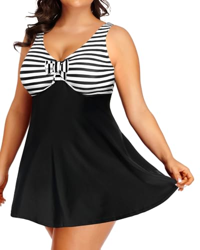 Daci Plus Size Two Piece Swimsuits for Women Flowy Tankini Swim Dress with Short Bathing Suits