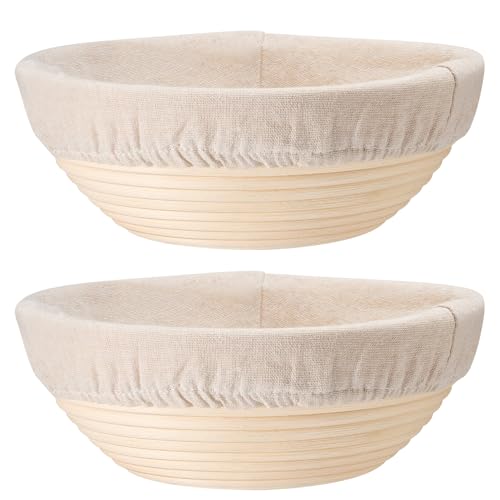 P&P CHEF Bread Proofing Baskets for Sourdough, 9 Inch Proofing Basket Set of 2, Dough Making Baskets, Ideal for Professionals and Beginner Baker, Handmade Rattan Basket with Cloth Liner, Round