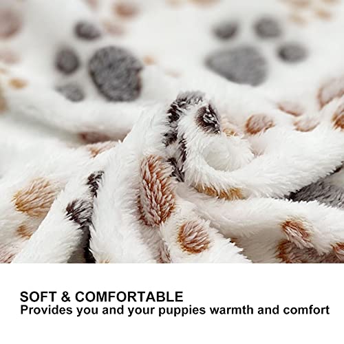 Image of SORKUT 1 Pack 3 Puppy Dog Blankets Super Soft Warm Sleep Mat Fluffy Premium Fleece Pet Blanket Flannel Throw for Dog Puppy Cat - Paw Print Beige /Pink /Brown Large(40 inchx30 inch)