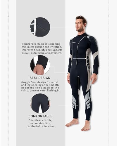 Image of Seaskin Wetsuit Men Women 3mm Neoprene Full Body Diving Suits Front Zip Wetsuit for Scuba Diving Snorkeling Surfing Swimming (Mens Black+Gray, Large)