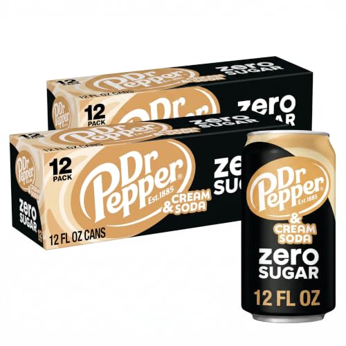 Dr Pepper and Cream Soda Zero Sugar Soda, 12 fl. oz. Cans, 12 Pack (Pack of 2)