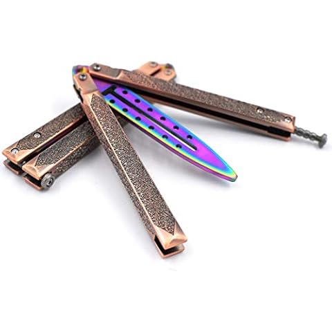 D&K 100% Safety No Sharp, Retro handle, Butterfly Trainer, Handle Folding Tactical Trainer Colorful Cover