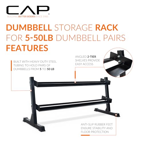 Image of CAP 280 LB, 550 LB, 1200 LB Dumbbell Set with Horizontal 2-3 Tier Rack, Rubber Hex Free Weights, Home Gym Weight Set for Strength Training