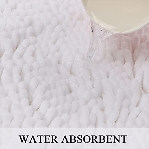 Bathroom Rugs Non Slip Chenille Long White Bathroom Runner With Rubber Backing, Fluffy Soft, Ultra Absorbent And Machine Washable Bath Shag Rug For Bathroom Tub And Double Sink (59" X 20", White) #TOP3