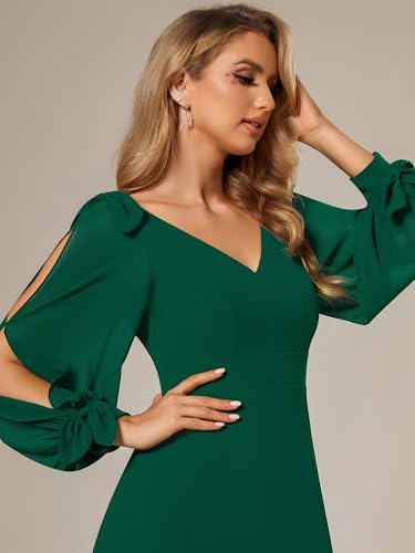 Image of Ever-Pretty Women's Fall Winter Formal Wedding Guest Dress Long Sleeve V Neck Chiffon Floor Length Bridesmaid Dresses 80116