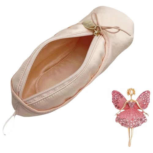 Ballet Dance Shoe Makeup Bag For Little Girls, Ballerina Slipper Makeup Pouch Bag, Ballet Pointe Shoes Gifts (Pink)