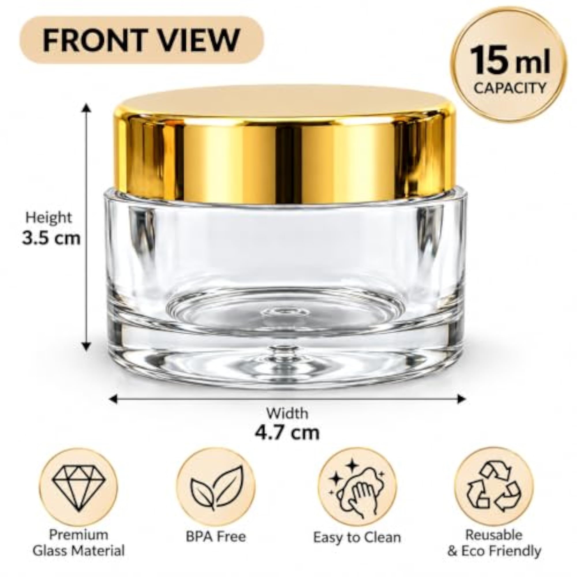15GM Mini Acrylic Cream Containers with White Leakproof Lids