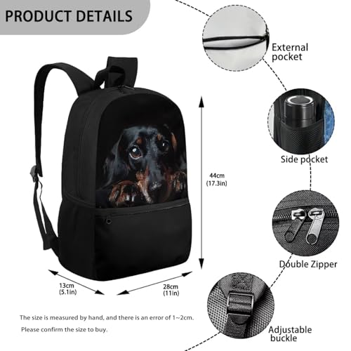 Black Dachshund Backpack for Kids School Bookbags Boys Girls Novelty Travel Rucksack Work Bags Large Casual Daypack3