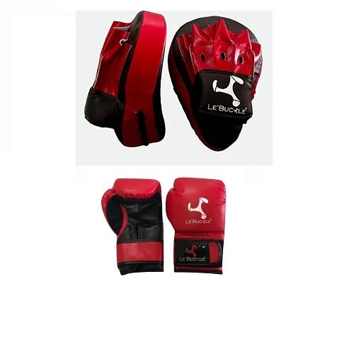 Le Buckle Boxing Gloves and Curved Focus Pads Set for Boxing Training, Kickboxing, MMA, Muay Thai and Workout Exercises (Black & Red, 10 oz) (B0B84T1BKN) Amazon Price History, Amazon Price Tracker