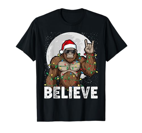 Believe bigfoot christmas t-shirt