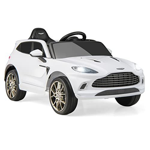 OLAKIDS 12V Kids Ride On Car, Licensed Aston Martin DBX Electric Vehicle with Remote Control, Toddlers Battery Powered Toy Gift with Wheels Suspension, LED Lights, Music, Bluetooth, FM, USB (White)