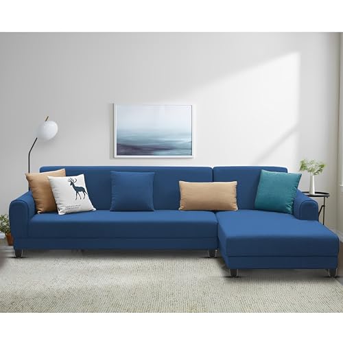 Image of Kraven RHS 6 Seater L Shape Sofa Set for Living Room (Blue Fabric) Premium Fabric Sofa