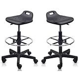 KLASIKA Adjustable Height Drafting Rolling Stool with Foot Rest Breathable Seat Cushion Swivel Chair, Multi-Purpose Work Stools for Nail Salon Office Bar Lab Counter Barber Kitchen Shop Black, 2PK