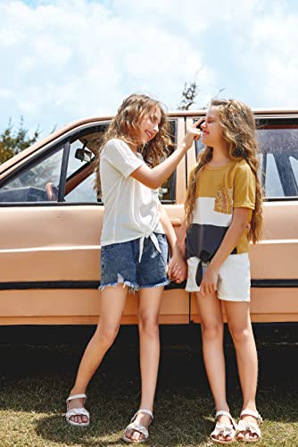 Arshiner Girls Shirts Summer Cute Classic Fit Twist Short Sleeve Knit Crew Neck T-Shirt Tee Tops Blouse #TOP3