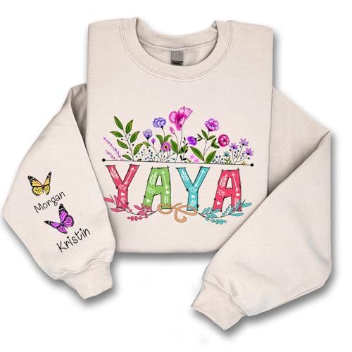 Love Signal Personalized Wildflower Yaya Sweatshirt - Custom T-Shirt for Women, Shirt With Kids Name, Gifts for Yaya, Mother's Day Shirt