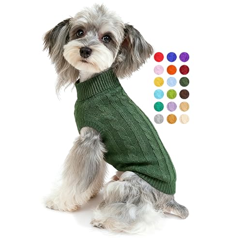 Image of Dog Sweater Soft Warm Turtleneck Knitted Clothes for Small Medium Large Pet | Comfy Wool Knit, Turtleneck & Classic Design, Easy on /off, Warm Winter Girls Boys Dogs Christmas Sweaters, Wood Green, XXS