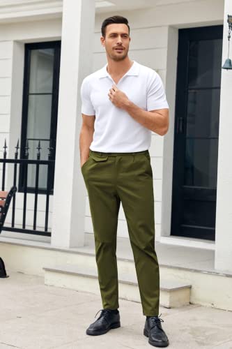 Image of Mens Chinos Slim Fit Pants Stretch Tapered Dress Pant Casual Trousers