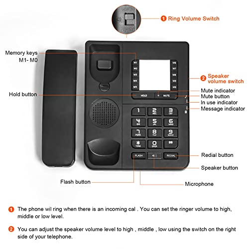 Corded Landline Phones - Convenient And Fast Desktop Landline Phones Durable Wall Phone With Hands-Free/Mute/Hold/Flash/Redial Function Easy To Operate Suitable For Home,Hotel,Office (Black) #TOP5