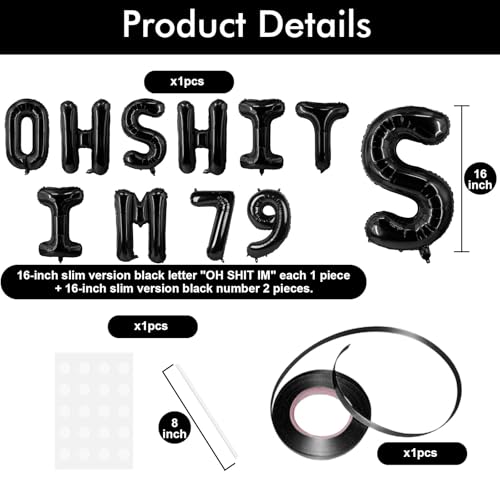 Image of Oh I'm 79! Latex Balloons 16 Inch Black Hallo Seventy Nine Cheers to 79 Years Old Theme Decor for Man Woman Happy 79th Birthday Party Photo Studio Prop Flag Decorations Favors Supplies