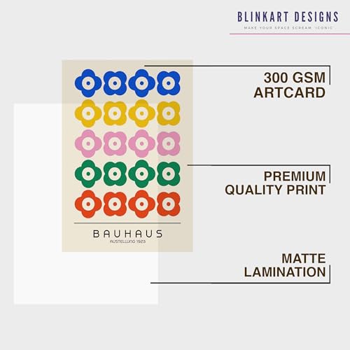 Image of BLINKART Vintage Bauhaus Retro Geometric Aesthetic Poster Gallery | Colorful Wrap Framed For Home Office Studio Living Room Modern Art Studio Decoration Abstract Shapes | (d160) | 13x10 Inch