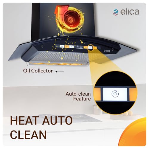Image of Elica 75cm 1600 m3 /hr Filterless Autoclean Curved Glass Kitchen Chimney|15 Yrs Motor & 5 Years Comprehensive Warranty|Black | Orange Touch Control Panel+Motion Sensor| WD HS ORG FL 750 HAC LTW MS NERO
