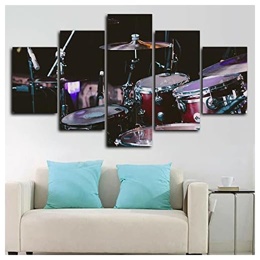 Impresiones sobre Lienzo 5 piezas Cuadros En Lienzo 200X100CM Juego de tambores Instrumento musical 5 Piezas Grabados e impresiones Moderno Oficina Sala Estar Dormitorio Decoración Hogar Arte Pared
