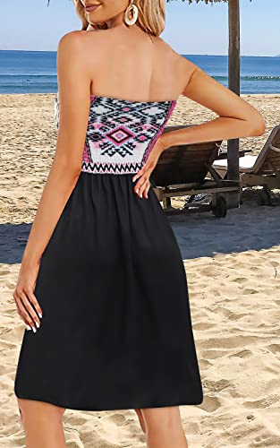 Image of Zyyfly Tube Top Dress Women Summer Beach Coverup Stretch Smocked Strapless Dress