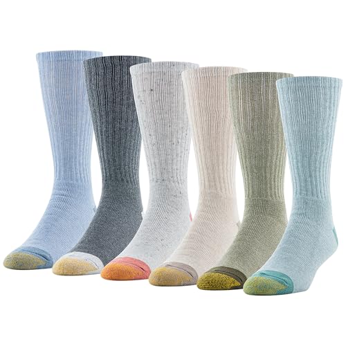 GOLDTOE Men's Harrington Crew Socks, Multipairs, Washed Aqua Assorted (6-Pairs), Shoe Size: 6-12.5