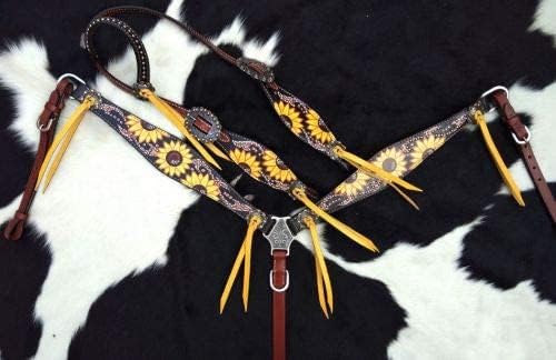 Showman Sunflower Print Overlay Single Ear Headstall & Breast Collar Set