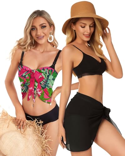 Image of CHICGAL 2 Pieces Women Beach Sarong Bathing Suit Wrap Skirt Sheer Bikini Swimsuit Cover Ups for Swimwear