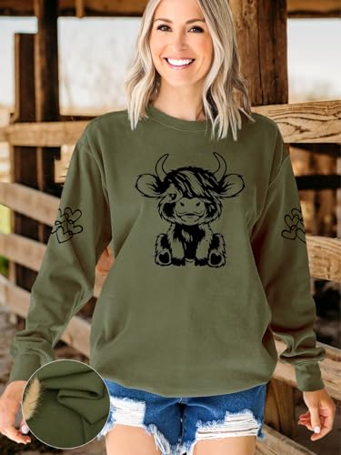 Women Highland Cow Sweatshirt Cute Cowgirl Gift Christmas Farm Sweatshirt Ribbon Long Sleeve Shirts