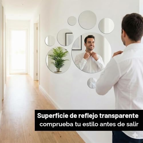 Miniatura 5 de Nopvufa 9 Pezzi Redondas Espejos Adhesivo Pared Decorativos, Redonda Pegatinas Pared Decorativas Acrílico Plata Extraíble Para Habitación, Salón, Dormitorio, Oficina