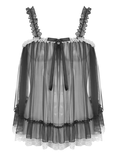 YiZYiF Mens Sissy Lingerie Nightie Dress Lace Sheer Tank Top Camisole Nightgown Crossress Nightdress