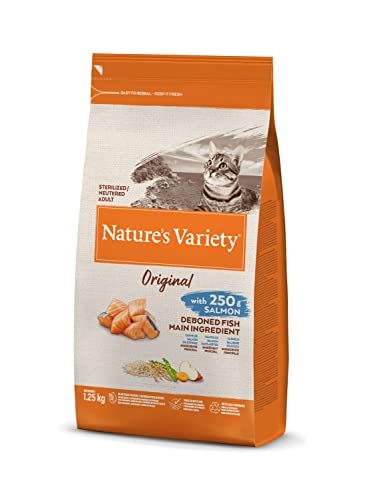 Nature's Variety Original, Pienso para Gatos Adultos Esterilizados con Salmón sin espinas, 1,25kg