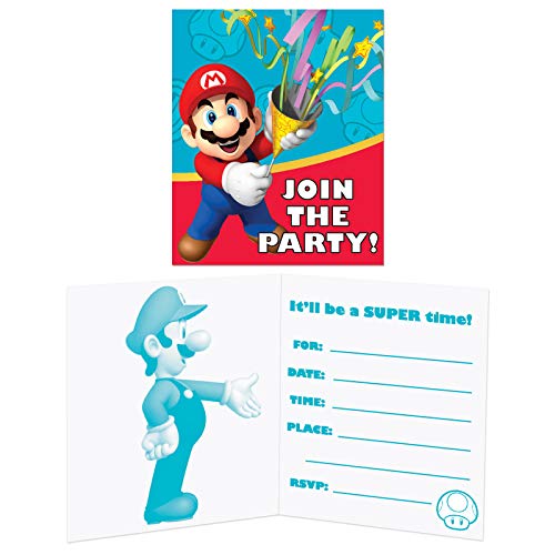 Forum Novelties 80640 Super Mario Party Supplies, Invitations (8), Multi-color