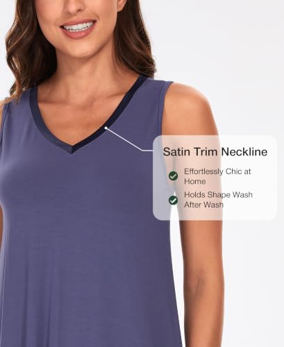 Image of GYS Cooling Bamboo Viscose Nightgowns for Women, Lightweight Sleeveless V Neck Sleep Shirt for Hot Sleepers, Soft Night dress