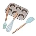 Merkts 4-teiliges Backformen-Set mit 6 Mulden, inklusive Spatel, Schneebesen, Ölpinsel und Backblech, antihaftbeschichtete Kuchenform, für die Küche, zum Backen