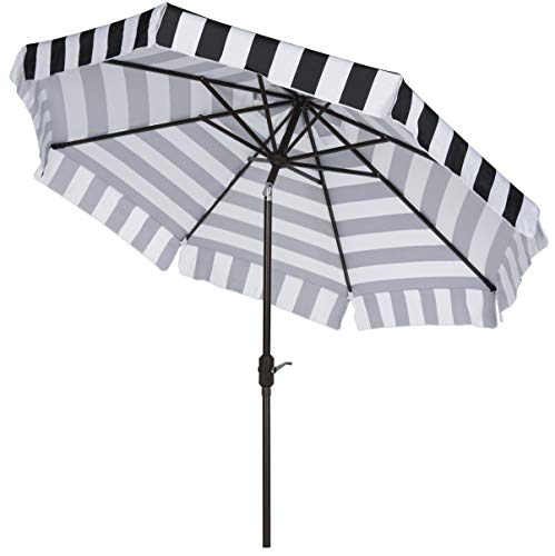 Safavieh Pat8003A Outdoor Collection Elsa Fashion Line Auto Tilt Umbrella, 9', Black/White #TOP2