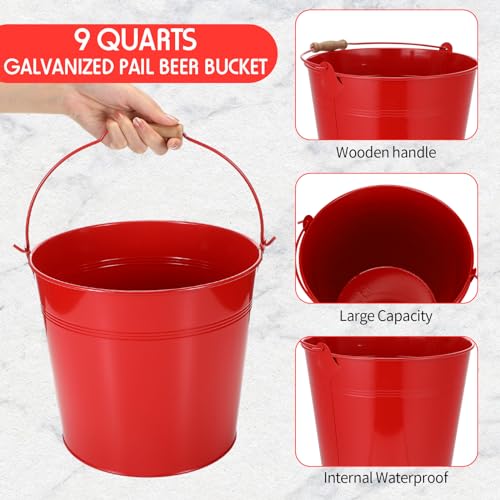 Image of Didaey 12 Pcs 9 Quart Large Galvanized Metal Buckets with Handle Inch Heavy Duty Stainless Steel Pails Round Pail for Party Wedding, Crafts, Utensils, Table Centerpieces (Red)