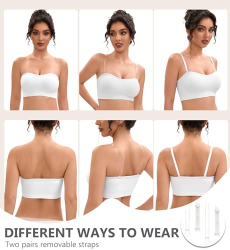 Image of Strapless Bras for Women-Push-Up Non-Slip Bandeau Bra,Seamless Wirefree Padded Tube Top Convertible Straps