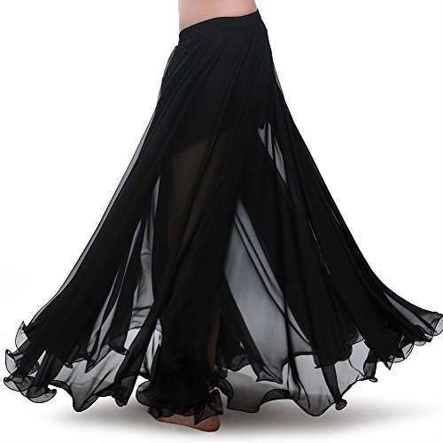 Royal Smeela Women's Belly Dance Skirt Ats Voile Maxi Full Tribal Bellydance Chiffon Skirt, Black, One Size #TOP1