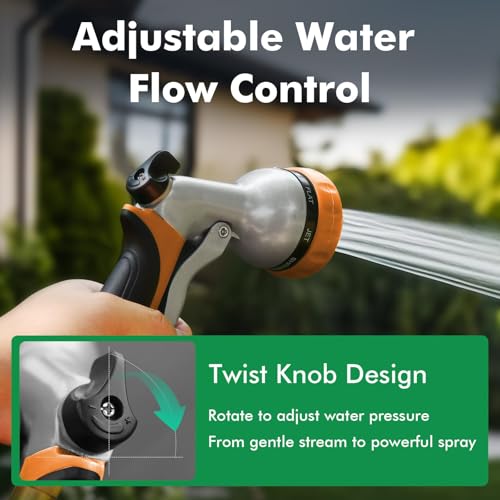 RESTMO Garden Hose Nozzle, Heavy Duty Metal Water Hose Nozzle with 7 Adjustable Spray Patterns, High Pressure Hand Sprayer with Flow Control, Best for Watering Plant & Lawn, Washin image 8