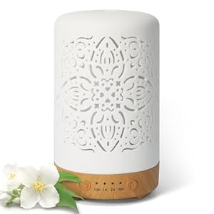 Earnest Living Essential Oil Diffuser for Home White Ceramic Aromatherapy Diffuser 100ml Timers Night Lights and Auto Off Function Essential Oils for Humidifier Electric Aroma Diffuser Office