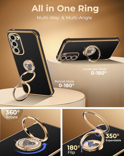 Image of XYZ for Galaxy S23 Plus Case with Stand, for Samsung Galaxy S23 Plus Case with Double Ring, Women Girls Bling Luxury Phone Case for Samsung S23 Plus, Black