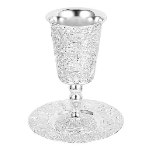 EXCEART Ensemble 1 Coupe de Shabbat en Métal Plaqué Pied Haut Coupe de Bénédiction Juive pour Festival et Pessah Gobelet à Vin Saint pour Cérémonie et Fête Traditionnelle