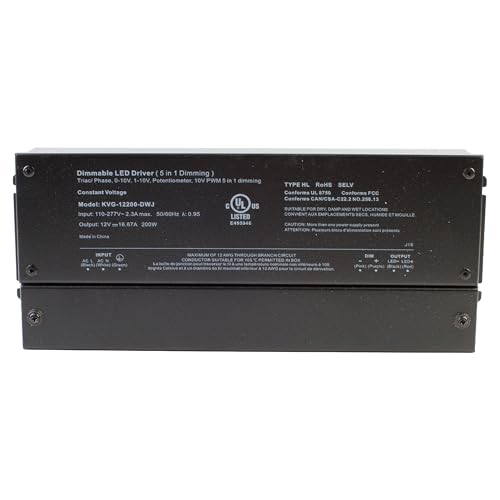 Image of 12v UL Listed 200w Triac Dimmable Driver 0-10V 110v - 277v AC Transformer Constant Voltage Power Supply for LED Strip Light Control by AC Wall Dimmer (12v 200w)