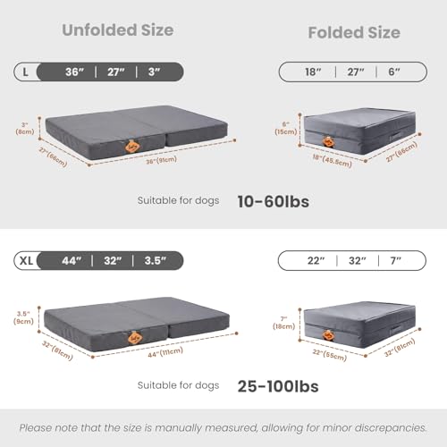 Image of Laifug Foldable Waterproof Dog Bed for Large Dogs - Outdoor Orthopedic Dog Bed with Washable Removable Cover, Pet Mattress with Handles, Elephant Grey, (44 x 32 x 3.5 inches)