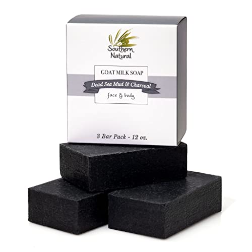 Southern Natural Activated Charcoal Soap Bar (3 Pack) Charcoal Face Soap, Acne Soap And Body Soap For Sensitive Skin. Made With Dead Sea Mud, Goat Milk & Peppermint Essential Oil. 4-4.5 Oz Bars #TOP9