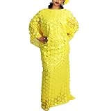 TIDOIRSA African Dresses for Women, African Clothes Embroideried Chiffon Flower Plus Size Party Wedding Dresses (Yellow, One Size)
