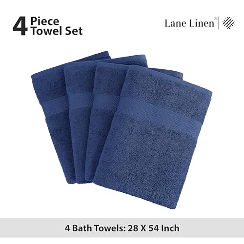 Image of LANE LINEN Bath Towels 4 Pack (28 inchx54 inch) - 100% Ring Spun Cotton Towels Set for Bathroom - Durable, Quick Dry, Soft & Highly Absorbent Long Lasting Bath Towel Set - Dorm Essentials for Boys - Navy Blue